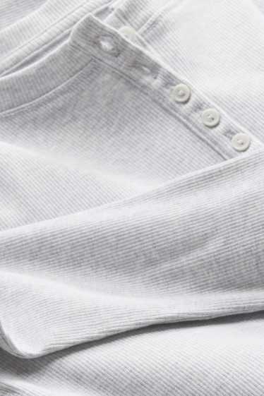 Damen - Henley-Shirt - Slim Fit - gerippt - hellgrau