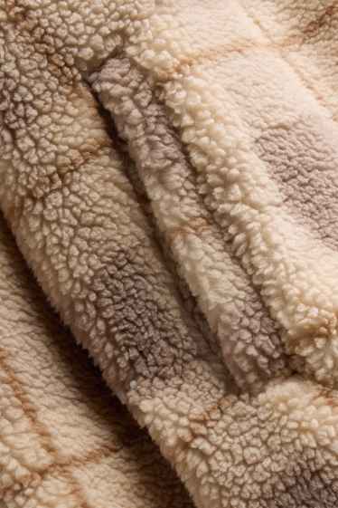 Femei - Jachetă de fleece - în carouri - bej / maro