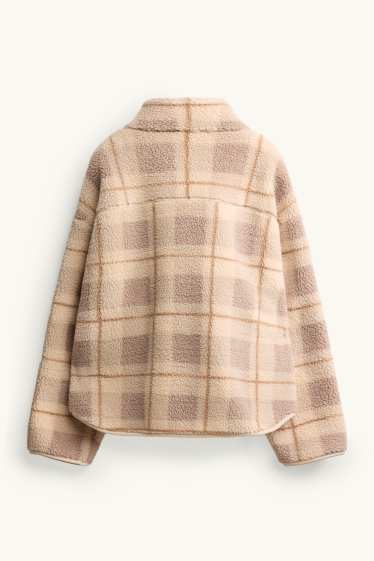 Femei - Jachetă de fleece - în carouri - bej / maro