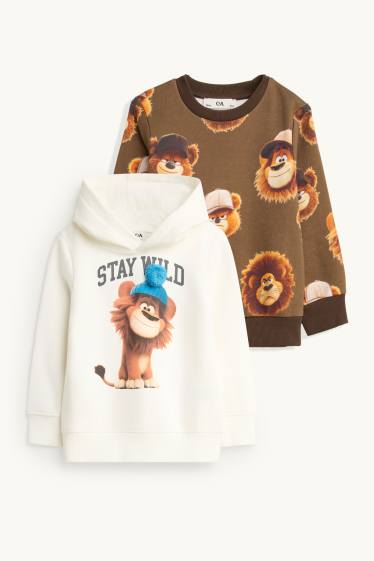 Enfants garçons - Lot de 2 - lion - sweat à capuche - blanc crème
