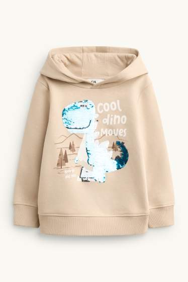 Kinder Jungen - Dino - Hoodie - Glanz-Effekt - beige