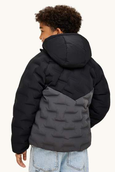 Kinder Jungen - Steppjacke mit Kapuze - wasserabweisend - schwarz / dunkelgrau