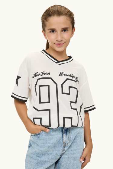 Kinder Mädchen - New York - Kurzarmshirt - Oversized - weiss / schwarz