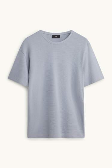 Men - Knitted T-shirt - regular fit - textured - light blue