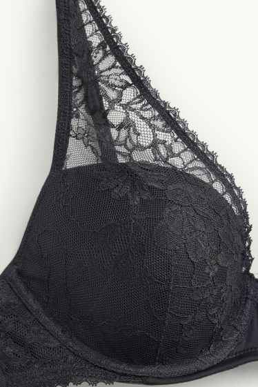 Femei - Sutien cu armătură - PLUNGE - vătuit - negru