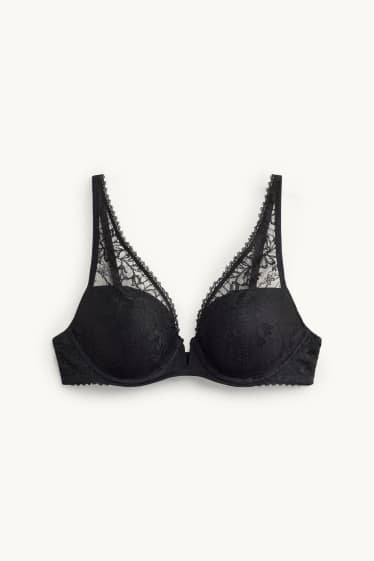 Femei - Sutien cu armătură - PLUNGE - vătuit - negru