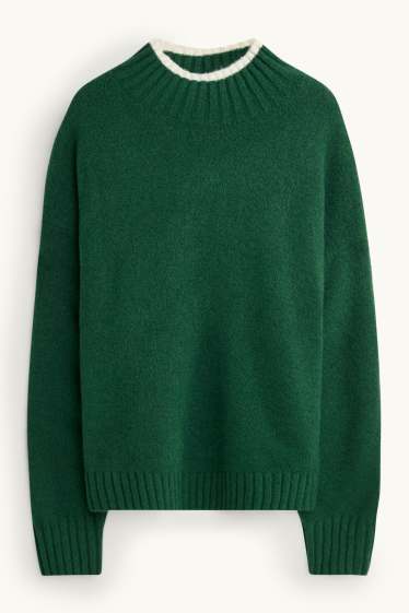 Damen - Pullover - dunkelgrün / weiß