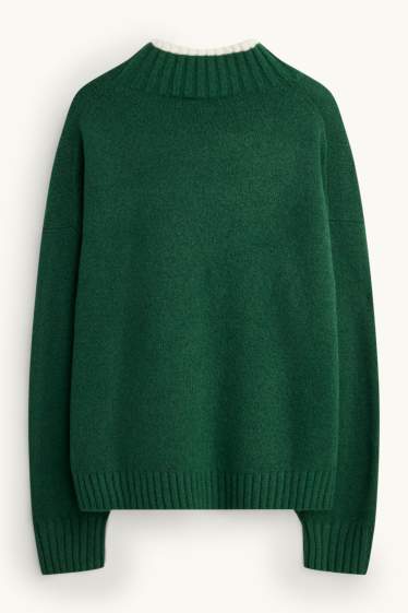 Damen - Pullover - dunkelgrün / weiß