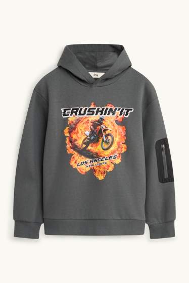 Children Boys - Biker and fire - hoodie - dark gray