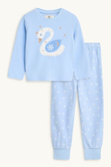Enfants filles - Cygne et étoile - pyjama - 2 pièces - finition brillante - bleu clair