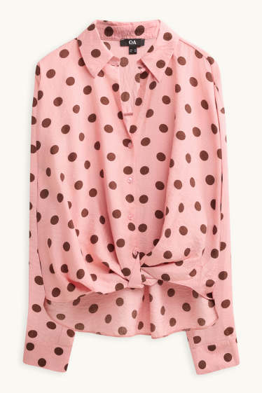 Damen - Hemdbluse mit Knotendetail - gepunktet - rosa