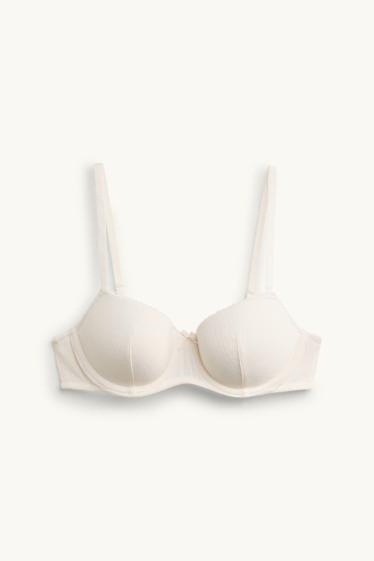 Femmes - Soutien-gorge en pointelle avec armatures - DEMI - ampliforme - blanc crème