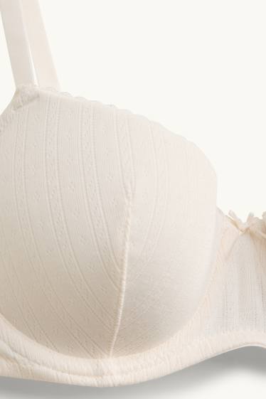 Femmes - Soutien-gorge en pointelle avec armatures - DEMI - ampliforme - blanc crème