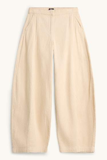 Women - Corduroy trousers - mid-rise waist - barrel leg - light beige