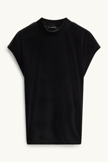 Femei - Tricou din catifea - relaxed fit - negru