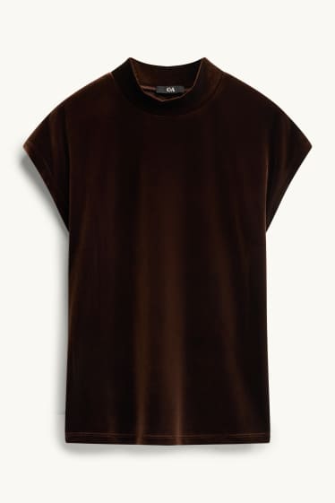 Femei - Tricou din catifea - relaxed fit - maro închis