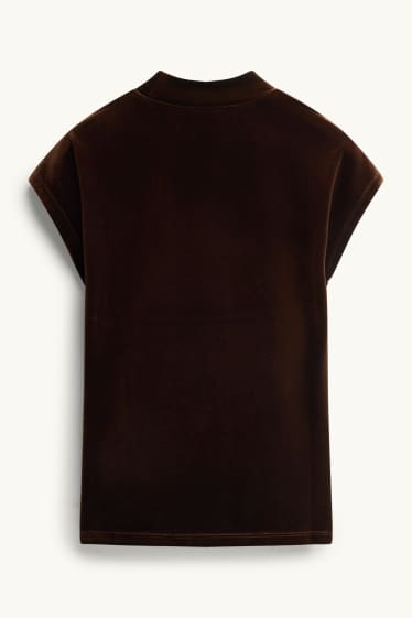 Femei - Tricou din catifea - relaxed fit - maro închis