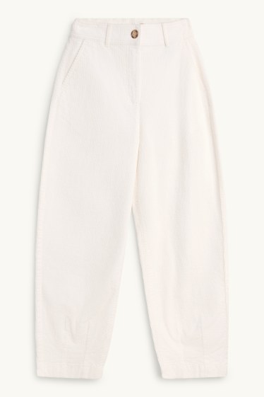 Dámské - Manšestrové kalhoty - high waist - barrel leg - LYCRA ® - krémově bílá