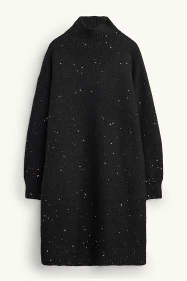 Dona - Vestit de punt - efecte brillant - negre