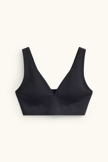 Femmes - Brassière - ampliforme - finition côtelée - seamless - noir
