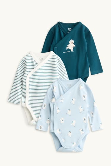 Baby: jongens - Set van 3 - ijsbeer - wikkelrompertje - blauw / lichtblauw