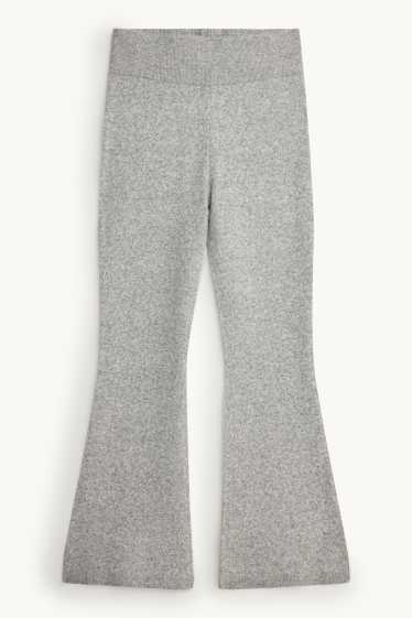 Women - Knitted joggers - light gray-melange