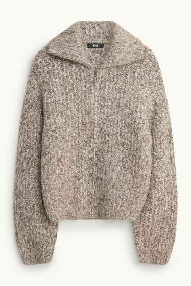 Femei - Cardigan tricotat - reiat - bej melanj
