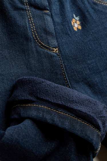 Baby Mädchen - Blümchen - Baby-Jeans - Thermojeans - dunkeljeansblau