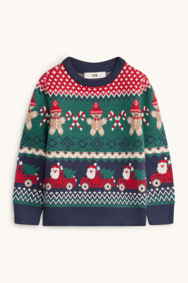 Kinderen: jongens - Zuurstok en peperkoekmannetje - kersttrui - donkergroen / donkerblauw