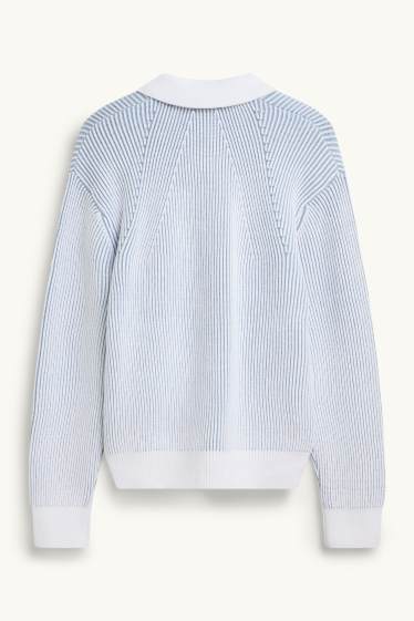 Heren - Trui - geribd - blauw / wit