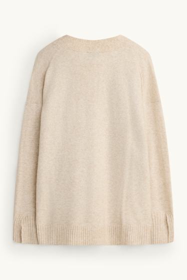 Femmes - Pull avec encolure en V - beige chiné
