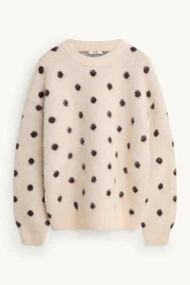 Damen - Pullover - gepunktet - braun / cremeweiß
