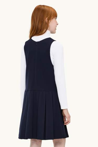 Enfants filles - Ensemble - robe et haut à manches longues - 2 pièces - blanc / bleu