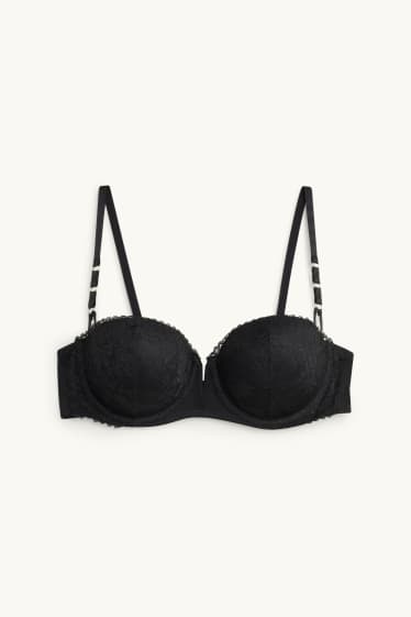 Femei - Sutien cu armătură - BALCONETTE - vătuit - negru