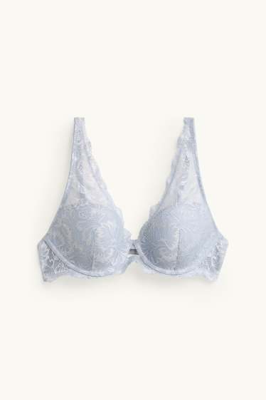 Dames - BH met beugels - PLUNGE - voorgevormd - lichtblauw