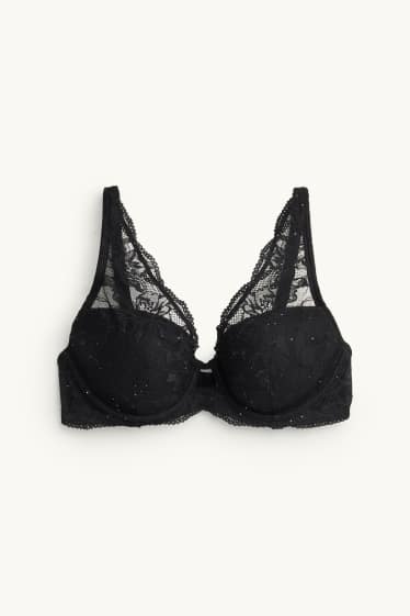 Dona - Sostenidors amb cèrcol - PLUNGE - enconxats - efecte brillant - negre