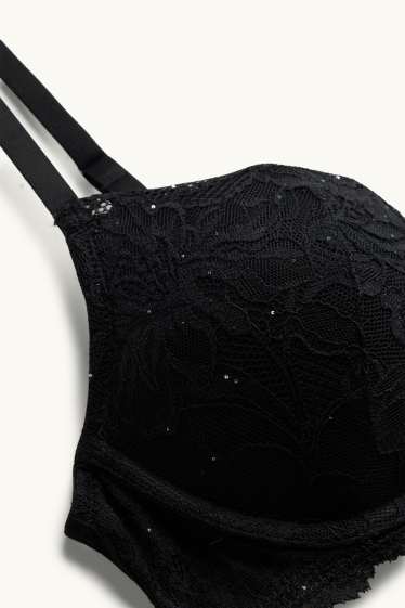 Dona - Sostenidors amb cèrcol - Push-up - efecte brillant - negre