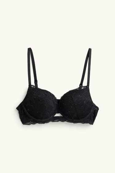 Dona - Sostenidors amb cèrcol - Push-up - efecte brillant - negre