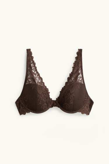 Women - Underwire bra - PLUNGE - padded - dark brown