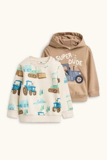 Kinder Jungen - Multipack 2er - Traktor - Hoodie und Sweatshirt - beige / blau