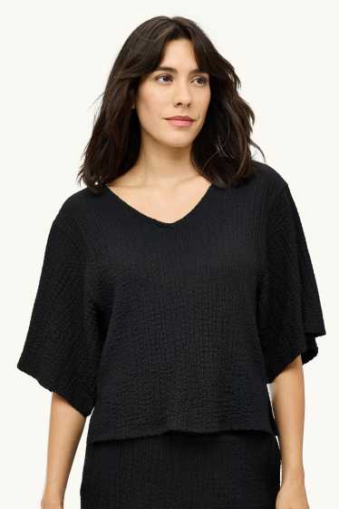Damen - T-Shirt mit V-Ausschnitt - Regular Fit - schwarz