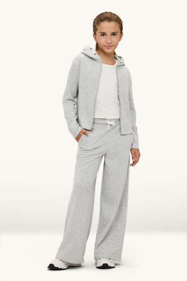 Kinderen: meisjes - Set - sweatvest met capuchon, joggingbroek en top - 3-delig - grijs-mix