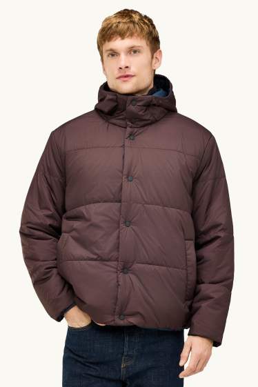 Hommes - Doudoune réversible avec capuche - doublée - finition déperlante - marron / bleu foncé