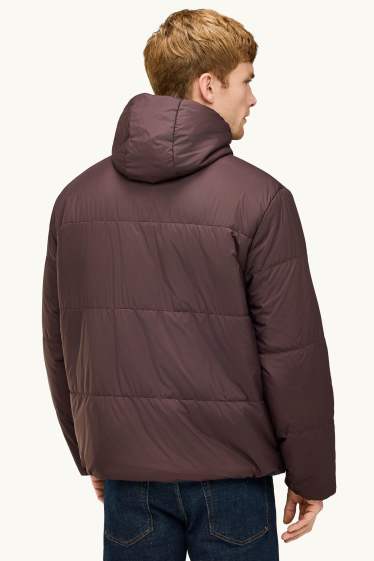 Hommes - Doudoune réversible avec capuche - doublée - finition déperlante - marron / bleu foncé