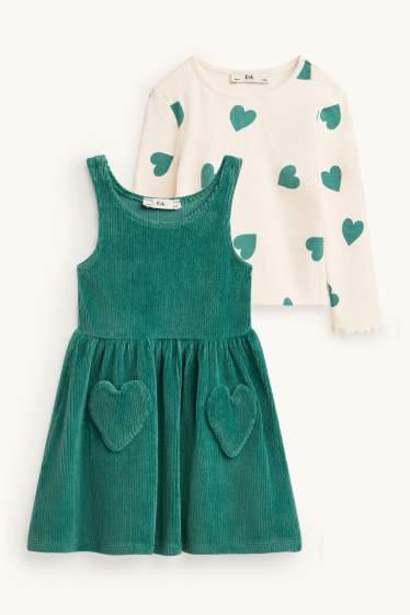 Kinder Mädchen - Herz - Set - Cordkleid und Langarmshirt - 2 teilig - petrol