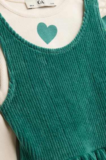 Kinder Mädchen - Herz - Set - Cordkleid und Langarmshirt - 2 teilig - petrol