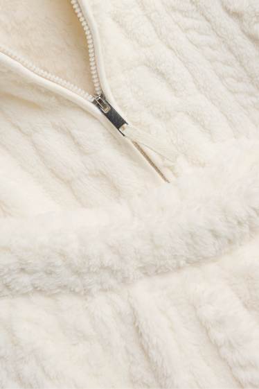 Women - Faux fur pyjamas - cable knit pattern - white