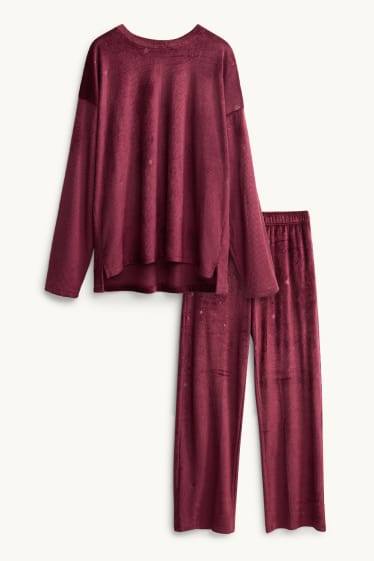 Dames - Pyjama - ribstof - bordeaux