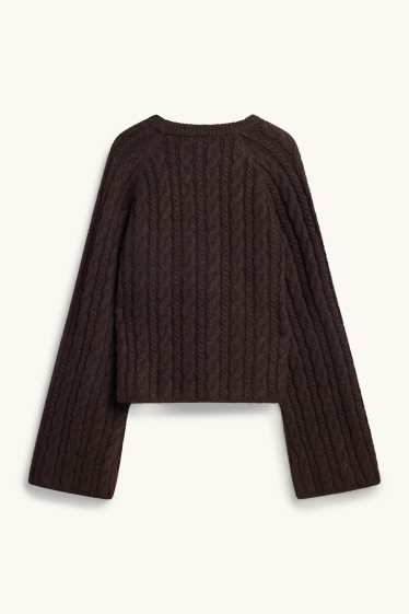 Women - Jumper - cable knit pattern - dark brown