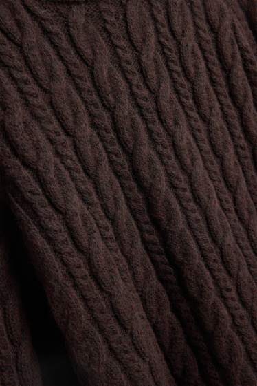 Women - Jumper - cable knit pattern - dark brown